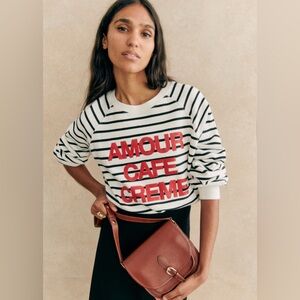 Sezane Amour Cafe Crème Striped Sweatshirt sz L